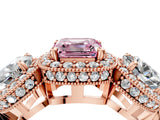 Rose gold Three-Stone Fancy Pink Asscher Cut Halo Diamond Milgrain Band with Four-Prong Setting_4