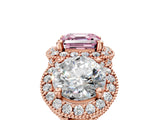 Rose gold Three-Stone Fancy Pink Asscher Cut Halo Diamond Milgrain Band with Four-Prong Setting_5