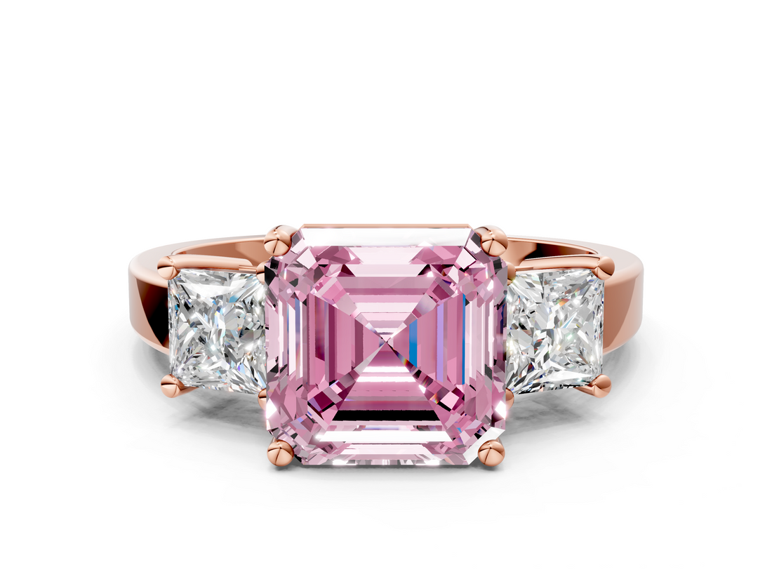 Rose gold Three-Stone Fancy Pink Asscher  Cut Solitaire Ring with Prong Setting_3