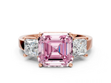 Rose gold Three-Stone Fancy Pink Asscher  Cut Solitaire Ring with Prong Setting_3