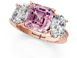 Rose gold Three-Stone Fancy Pink Asscher  Diamond Milgrain Pave Band with Prong Setting 2
