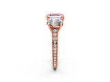 Rose gold Three-Stone Fancy Pink Asscher  Diamond Milgrain Pave Band with Prong Setting 3