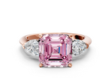 Rose gold Three-Stone Fancy Pink Asscher  Diamond Ring with Pear Side Stones in Four-Prong Setting_17