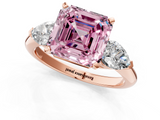 Rose gold Three-Stone Fancy Pink Asscher  Diamond Ring with Pear Side Stones in Four-Prong Setting_18
