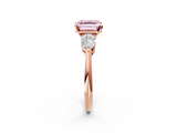 Rose gold Three-Stone Fancy Pink Asscher  Diamond Ring with Pear Side Stones in Four-Prong Setting_19