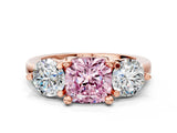 Rose gold Three-Stone Fancy Pink Cushion  Brilliant Cut Solitaire Ring with Prong Setting on a Classic Band 1