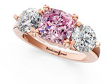 Rose gold Three-Stone Fancy Pink Cushion  Brilliant Cut Solitaire Ring with Prong Setting on a Classic Band 2