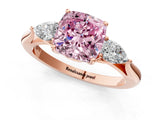 Rose gold Three-Stone Fancy Pink Cushion Cut Brilliant Diamond Solitaire Ring with Tapered Band and Four-Prong Setting_4
