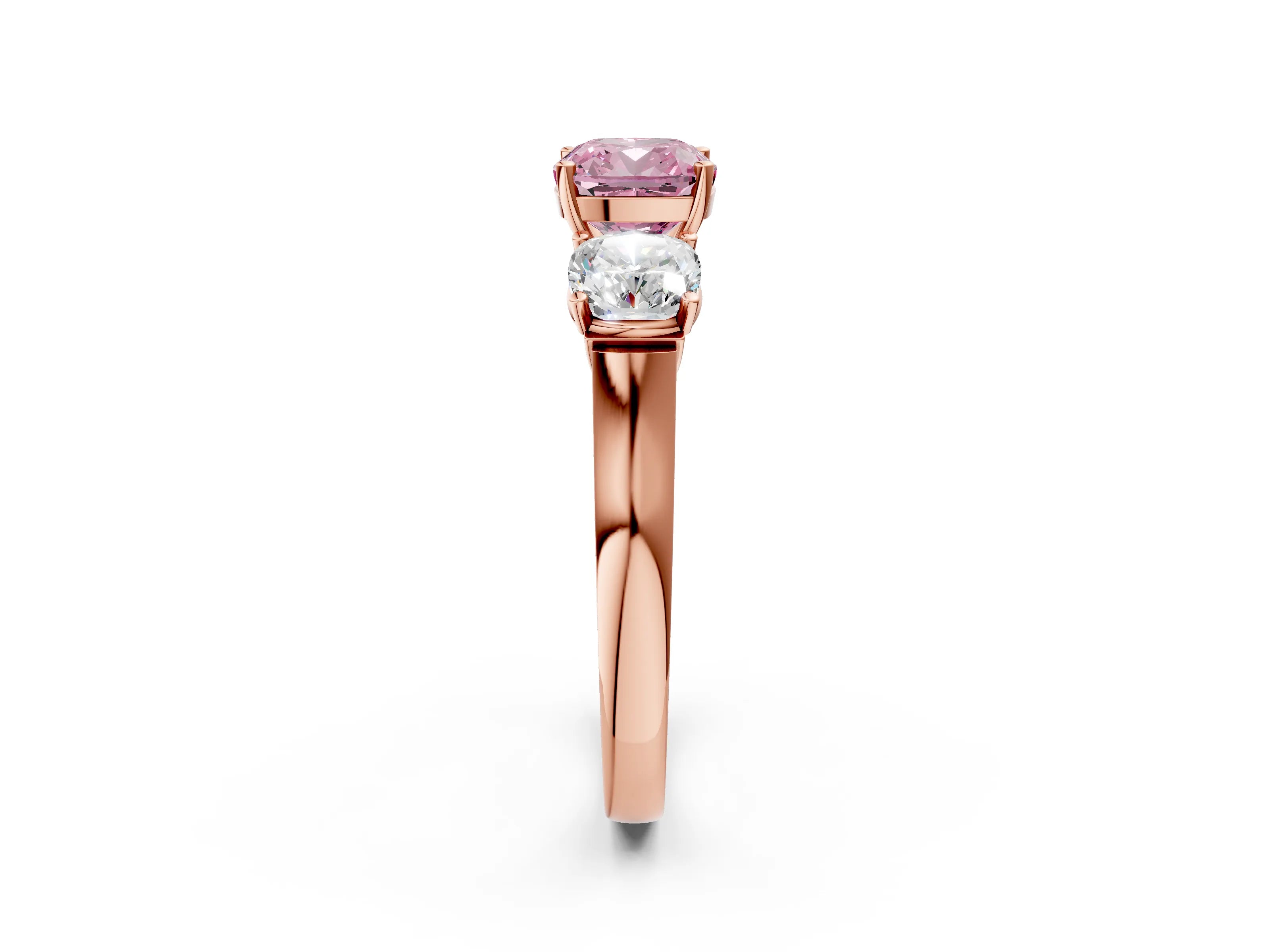 Rose gold Three-Stone Fancy Pink Cushion Cut Brilliant Diamond Trellis Ring with Comfort Fit Band_2