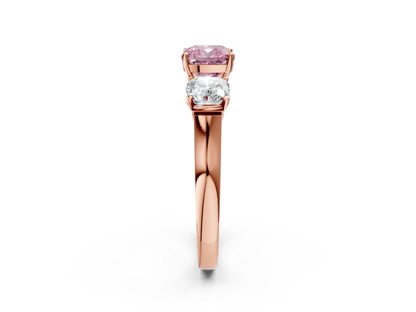 Rose gold Three-Stone Fancy Pink Cushion Cut Brilliant Diamond Trellis Ring with Comfort Fit Band