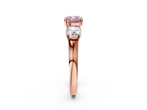 Rose gold Three-Stone Fancy Pink Cushion Cut Brilliant Diamond Trellis Ring with Comfort Fit Band_2