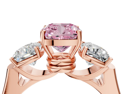 Rose gold Three-Stone Fancy Pink Cushion Cut Brilliant Diamond Trellis Ring with Comfort Fit Band_4