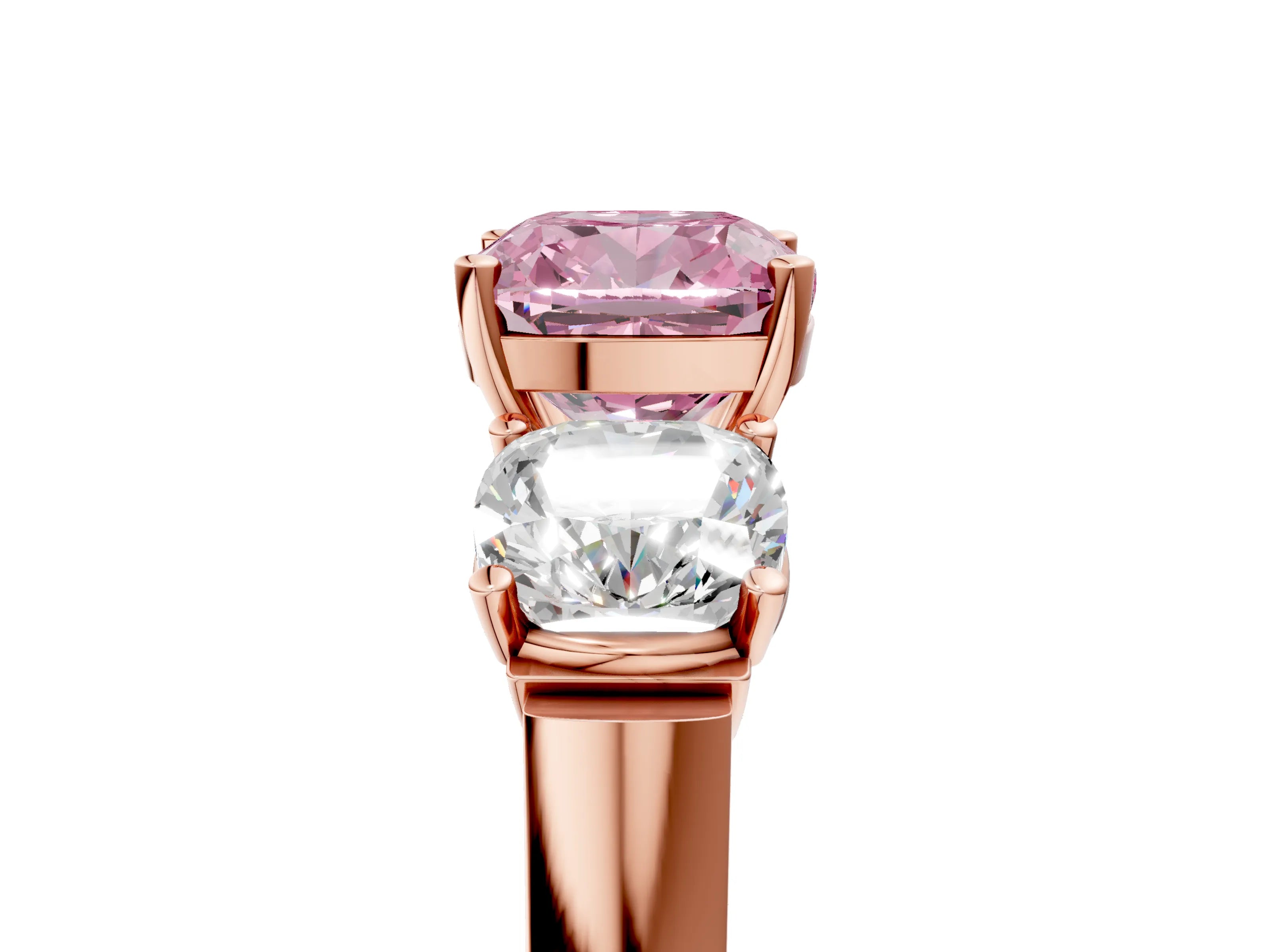 Rose gold Three-Stone Fancy Pink Cushion Cut Brilliant Diamond Trellis Ring with Comfort Fit Band_5