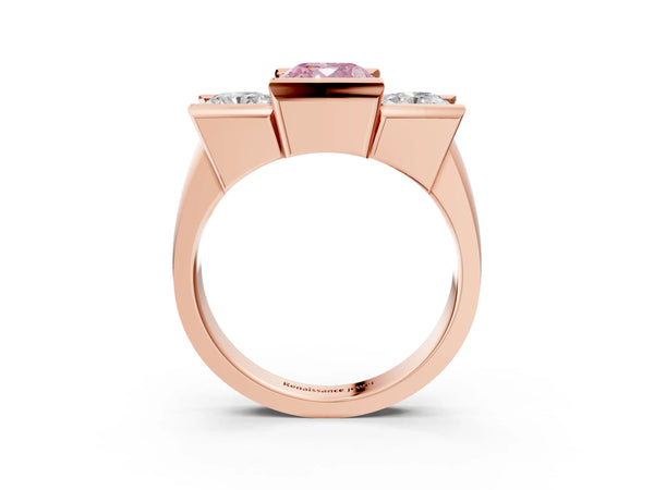 Rose gold Three Stone Fancy Pink Cushion Cut Cut Channel Set Diamond Ring