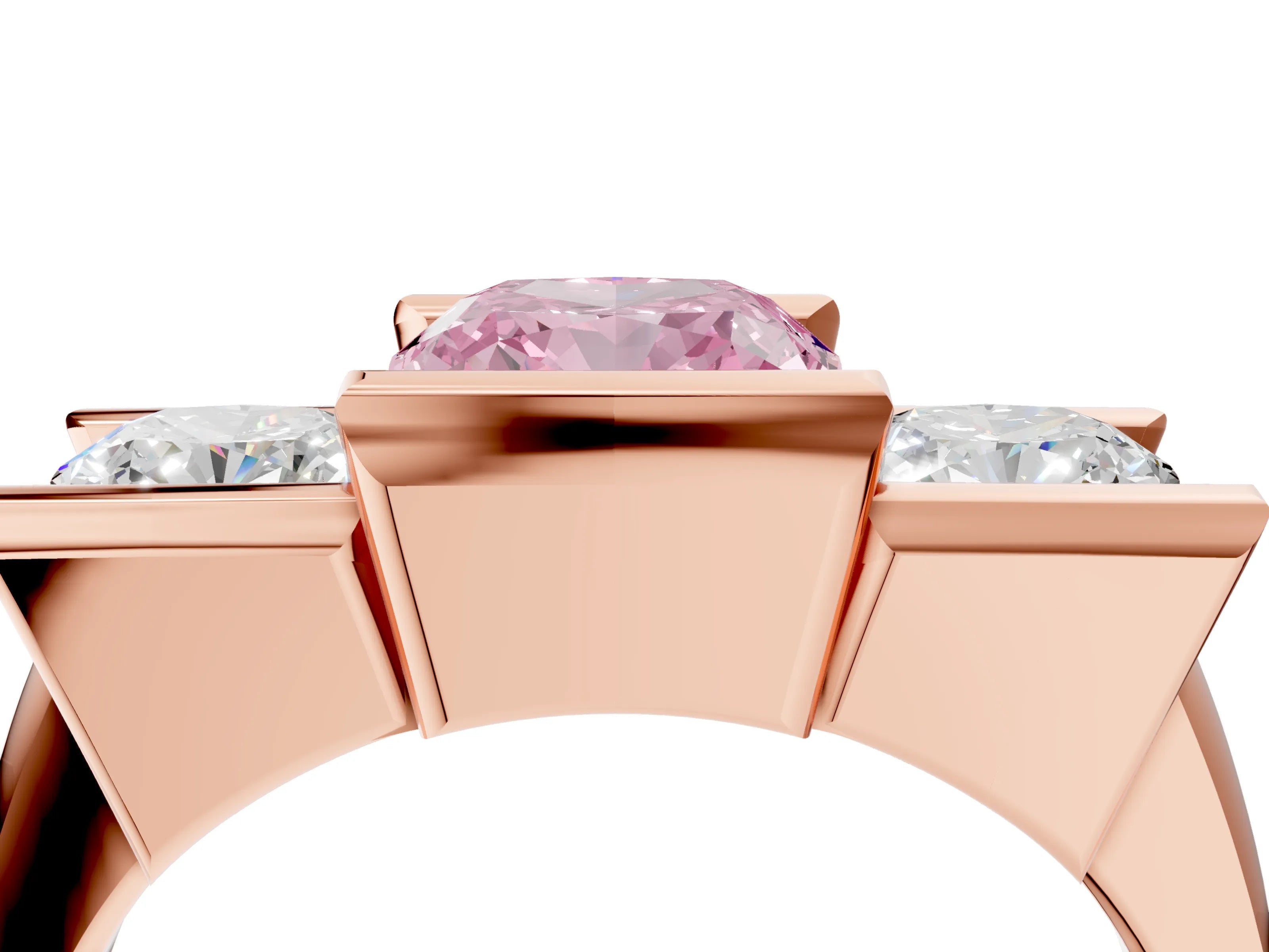 Rose gold Three Stone Fancy Pink Cushion Cut Cut Channel Set Diamond Ring_4