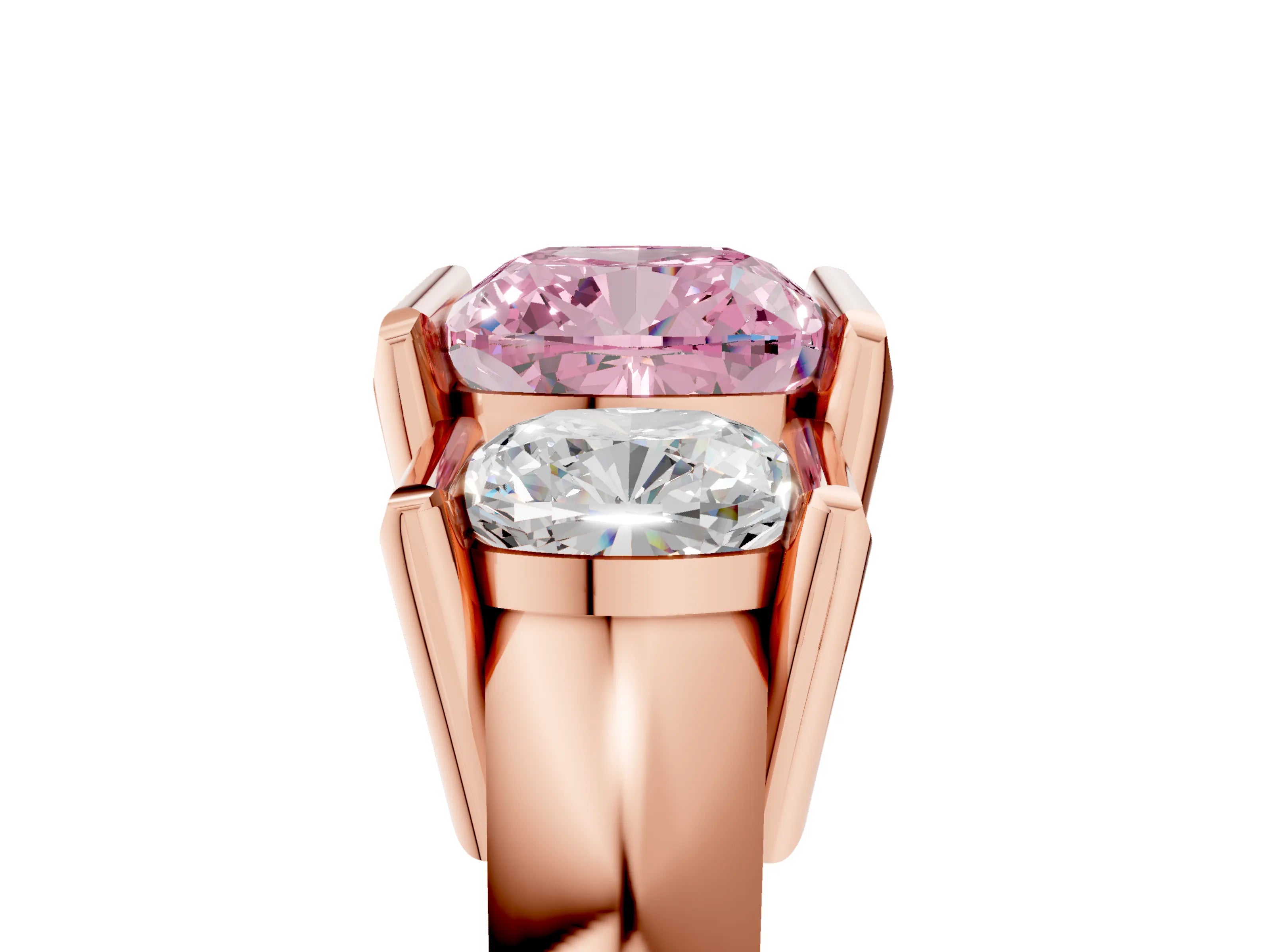 Rose gold Three Stone Fancy Pink Cushion Cut Cut Channel Set Diamond Ring_5