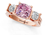 Rose gold Three-Stone Fancy Pink Cushion Cut Cut Classic Band Prong Setting Ring_1