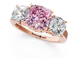 Rose gold Three-Stone Fancy Pink Cushion Cut Cut Diamond Engagement Ring with Flat Band and Four-Prong Setting_13