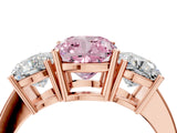 Rose gold Three-Stone Fancy Pink Cushion Cut Cut Diamond Engagement Ring with Flat Band and Four-Prong Setting_16