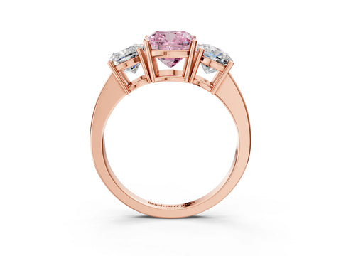 Rose gold Three-Stone Fancy Pink Cushion Cut Cut Diamond Engagement Ring with Flat Band and Four-Prong Setting_3