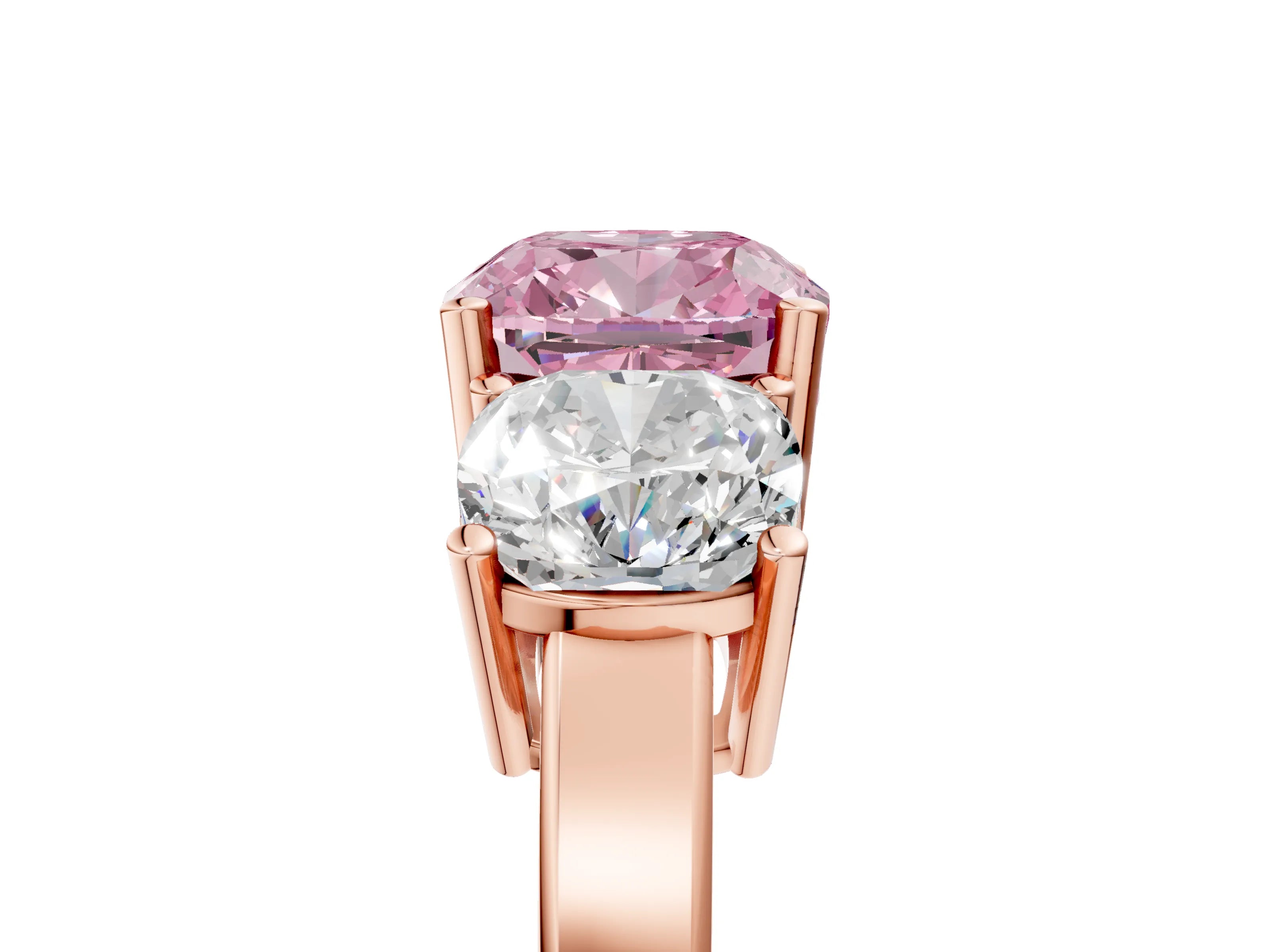 Rose gold Three-Stone Fancy Pink Cushion Cut Cut Diamond Engagement Ring with Flat Band and Four-Prong Setting_5