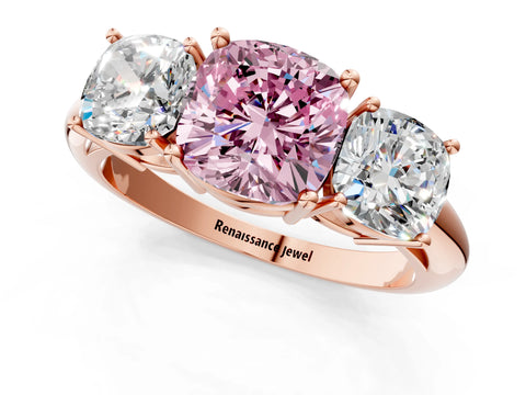 Rose gold Three-Stone Fancy Pink Cushion Cut Cut Diamond Engagement Ring with Prong Setting on a White Gold Band_25