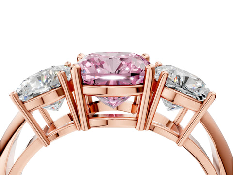 Rose gold Three-Stone Fancy Pink Cushion Cut Cut Diamond Engagement Ring with Prong Setting on a White Gold Band_28