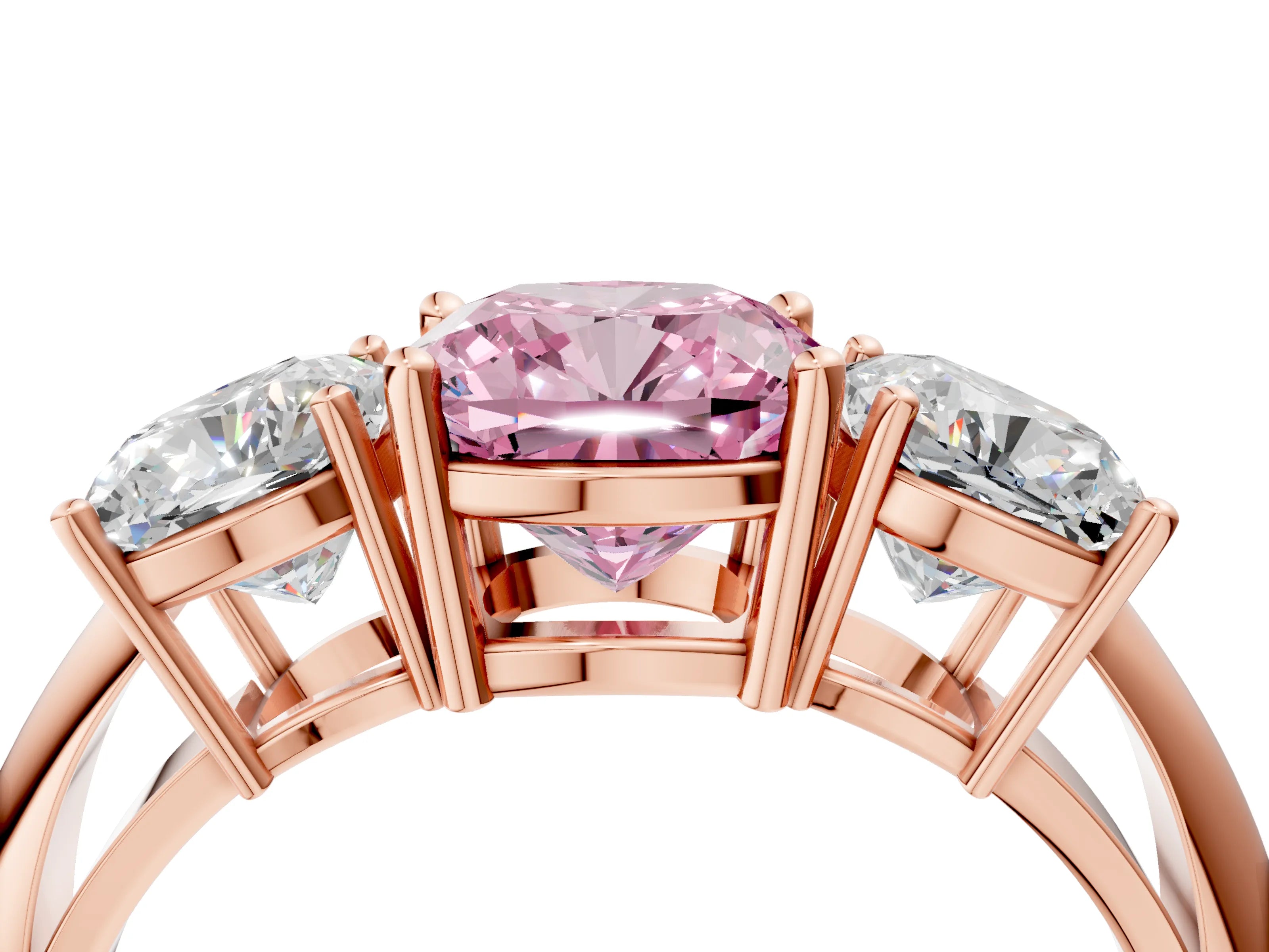 Rose gold Three-Stone Fancy Pink Cushion Cut Cut Diamond Engagement Ring with Prong Setting on a White Gold Band_4