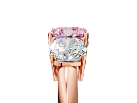 Rose gold Three-Stone Fancy Pink Cushion Cut Cut Diamond Engagement Ring with Prong Setting on a White Gold Band_5