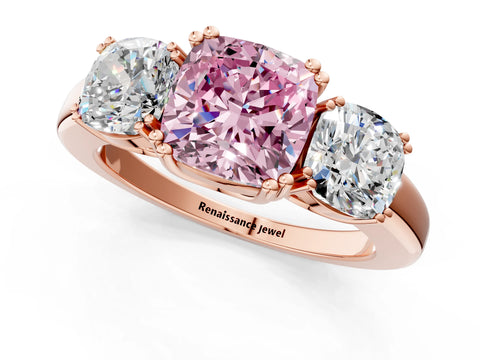 Rose gold Three-Stone Fancy Pink Cushion Cut Cut Diamond Ring with Channel Set Band and Four-Prong Setting_1