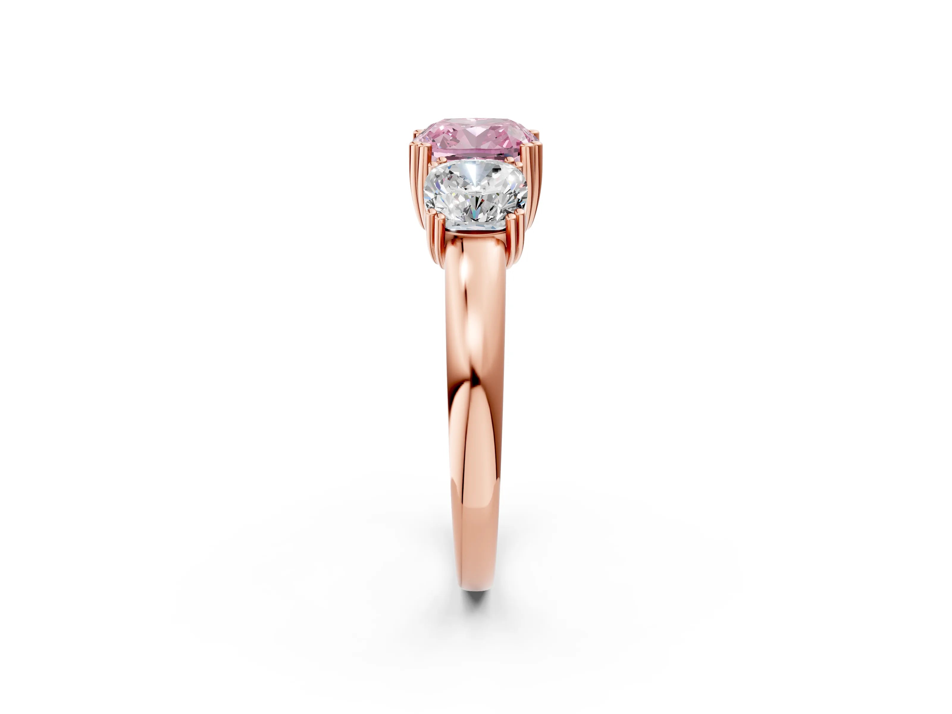 Rose gold Three-Stone Fancy Pink Cushion Cut Cut Diamond Ring with Channel Set Band and Four-Prong Setting_2
