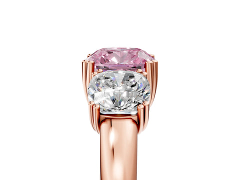 Rose gold Three-Stone Fancy Pink Cushion Cut Cut Diamond Ring with Channel Set Band and Four-Prong Setting_5