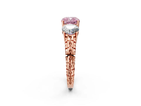 Rose gold Three-Stone Fancy Pink Cushion Cut Cut Diamond Ring with Channel-Set Band and Prong Setting_2