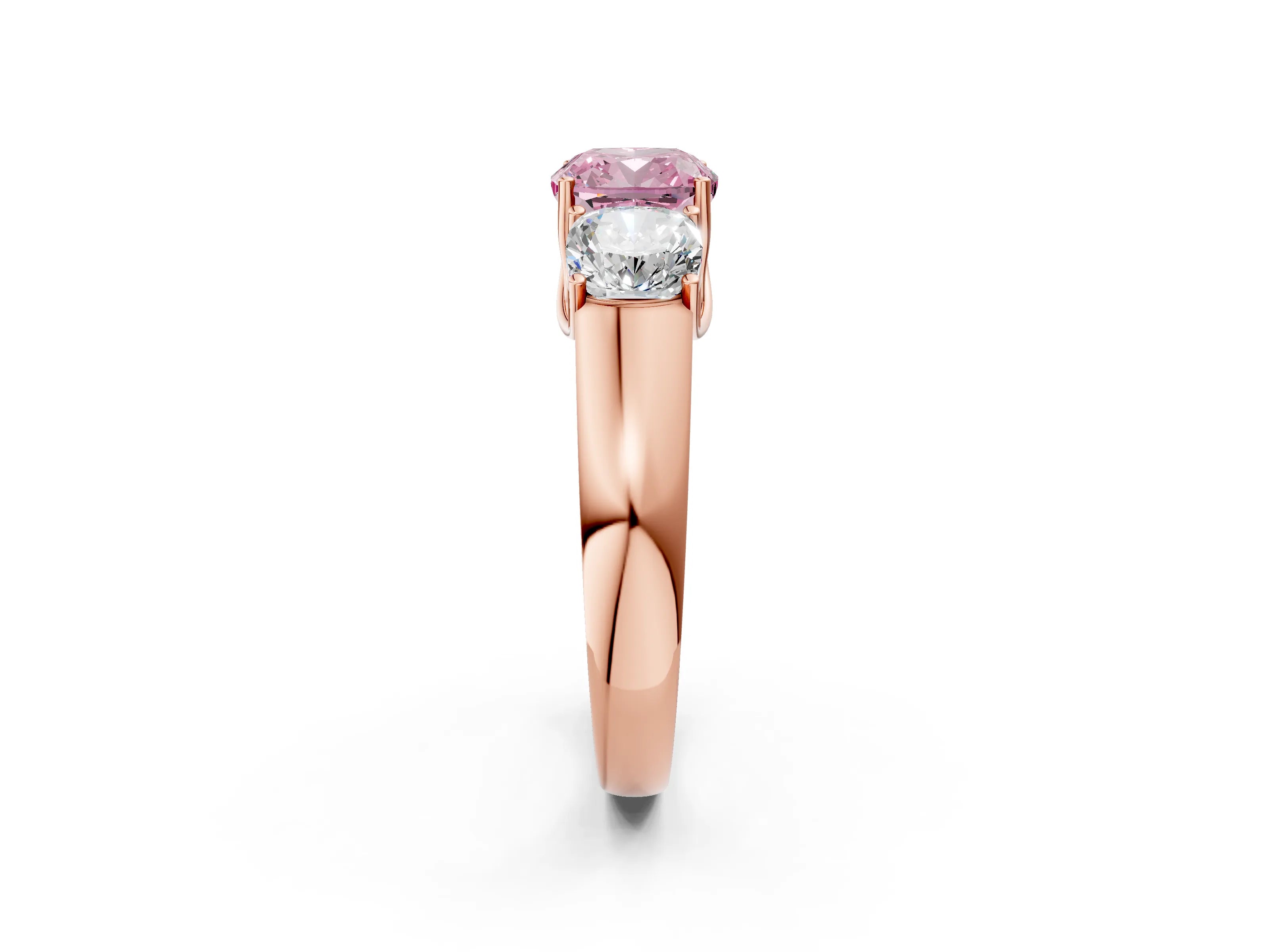 Rose gold Three-Stone Fancy Pink Cushion Cut Cut Diamond Ring with Prong Setting and Classic Band_2