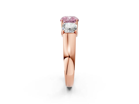 Rose gold Three-Stone Fancy Pink Cushion Cut Cut Diamond Ring with Prong Setting and Classic Band_2