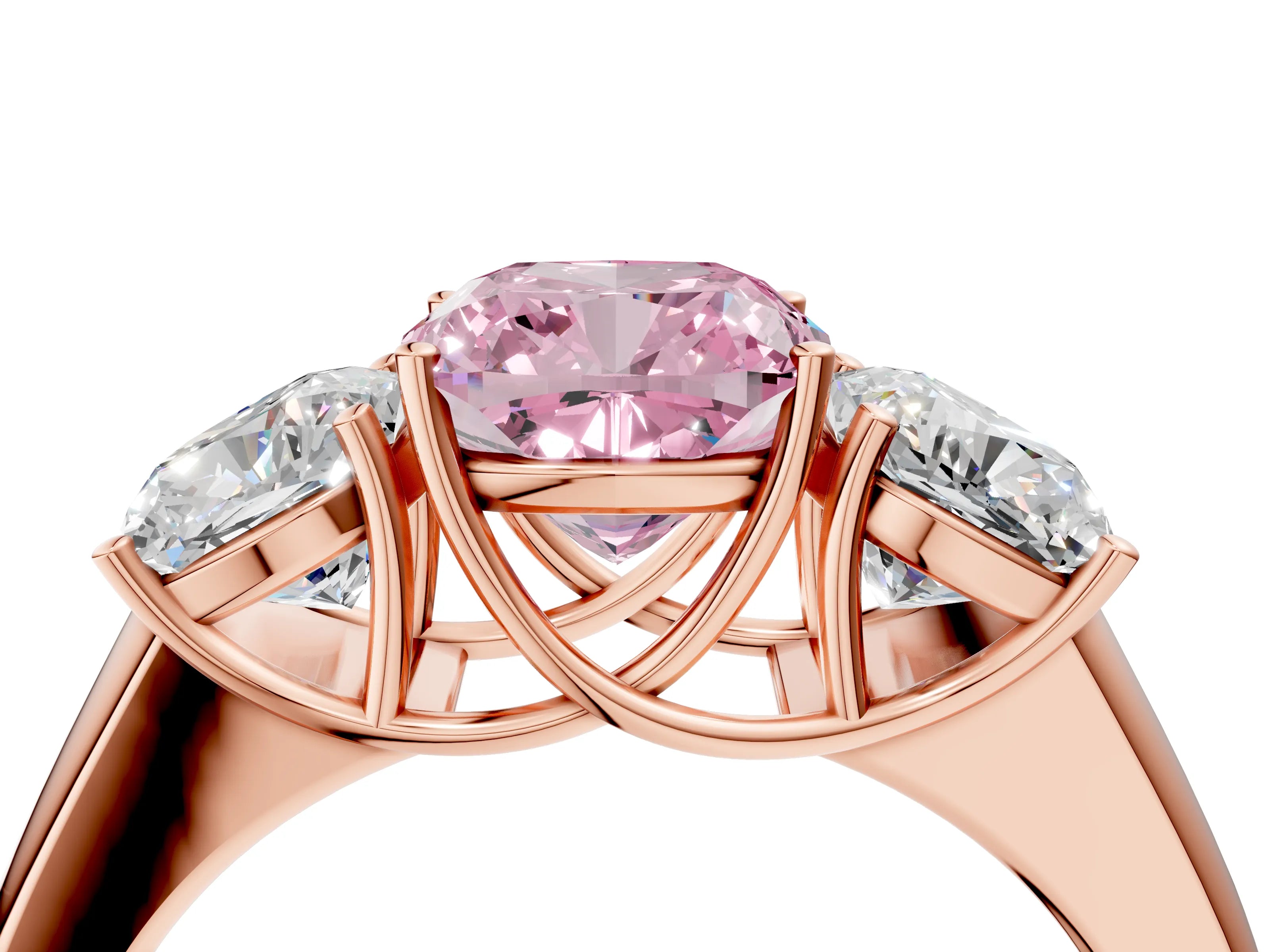 Rose gold Three-Stone Fancy Pink Cushion Cut Cut Diamond Ring with Prong Setting and Classic Band_4