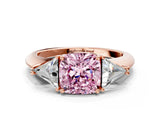 Rose gold Three-Stone Fancy Pink Cushion Cut Cut Diamond Ring with Trillion Side Stones and Four-Prong Setting_3