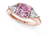 Rose gold Three-Stone Fancy Pink Cushion Cut Cut Diamond Ring with Trillion Side Stones and Four-Prong Setting_4