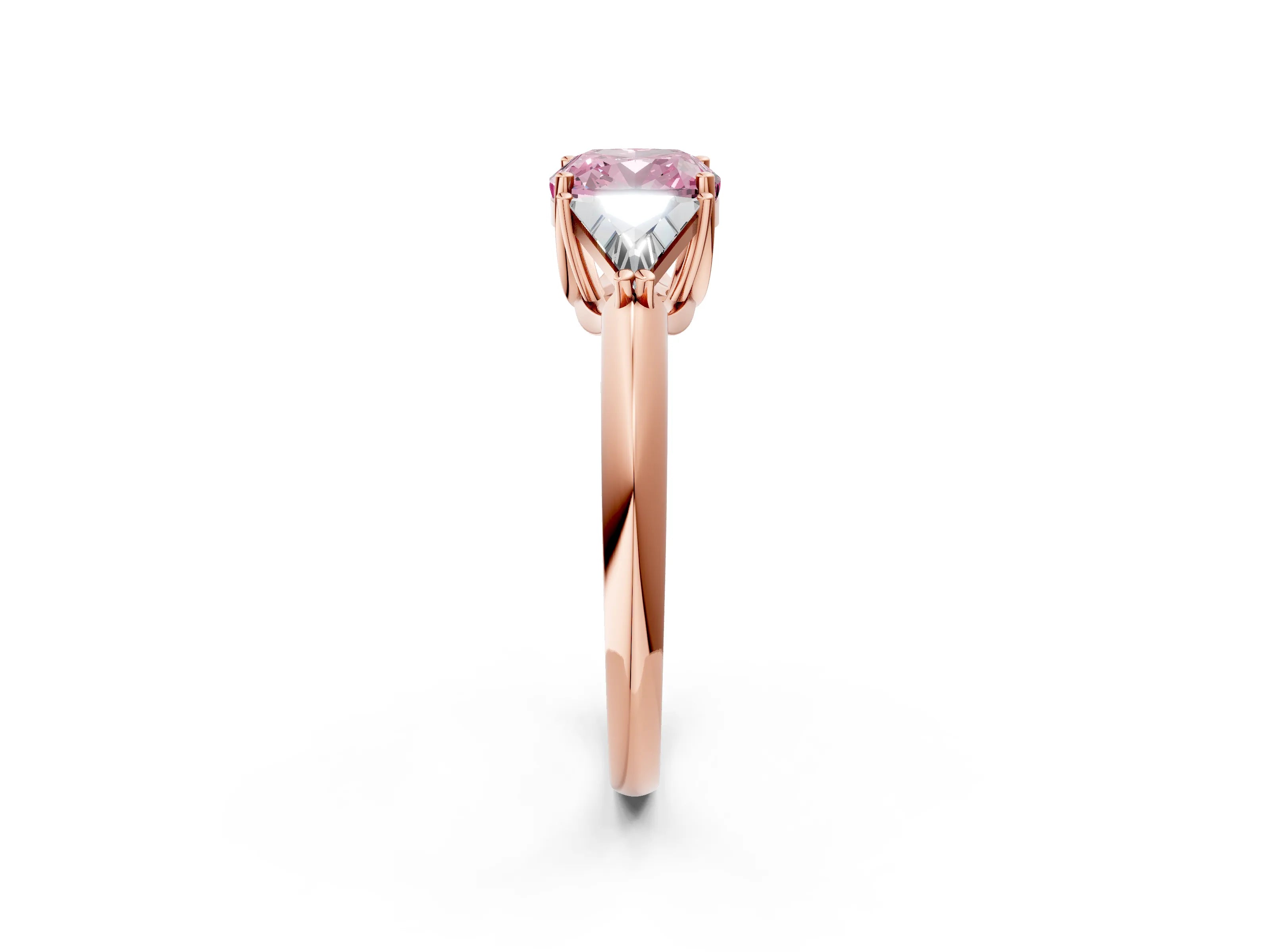 Rose gold Three-Stone Fancy Pink Cushion Cut Cut Diamond Ring with Trillion Side Stones and Four-Prong Setting_5