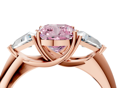 Rose gold Three-Stone Fancy Pink Cushion Cut Cut Diamond Ring with Trillion Side Stones and Four-Prong Setting_7