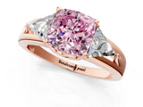 Rose gold Three-Stone Fancy Pink Cushion Cut Cut Diamond Ring with Trillion Side Stones on a Split Shank Band_1