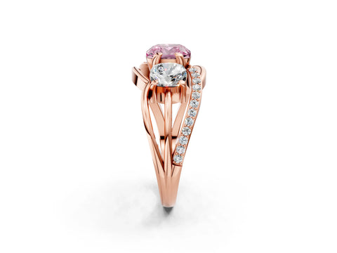 Rose gold Three-Stone Fancy Pink Cushion Cut Cut Diamond Split Shank Prong Set Ring_2