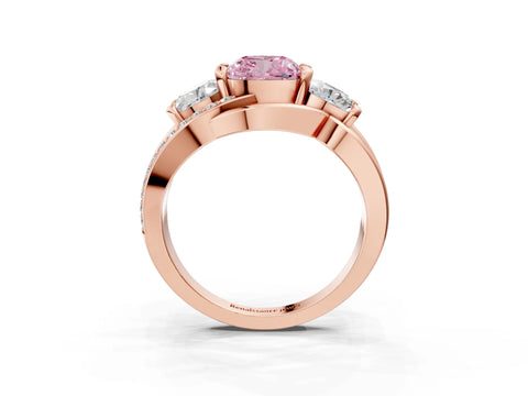Rose gold Three-Stone Fancy Pink Cushion Cut Cut Diamond Split Shank Prong Set Ring_3