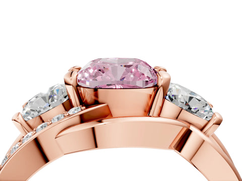 Rose gold Three-Stone Fancy Pink Cushion Cut Cut Diamond Split Shank Prong Set Ring_4