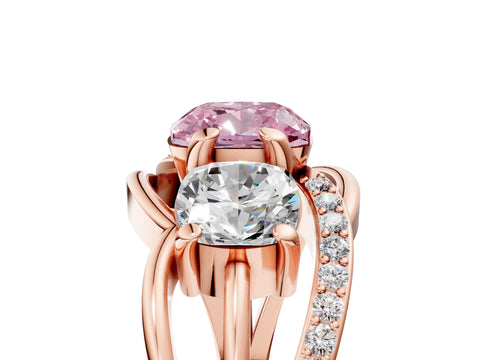 Rose gold Three-Stone Fancy Pink Cushion Cut Cut Diamond Split Shank Prong Set Ring_5