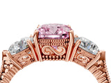 Rose gold Three-Stone Fancy Pink Cushion Cut Cut Milgrain Band Prong Setting Ring_10