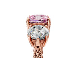 Rose gold Three-Stone Fancy Pink Cushion Cut Cut Milgrain Band Prong Setting Ring_11