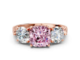 Rose gold Three-Stone Fancy Pink Cushion Cut Cut Milgrain Band Prong Setting Ring_6