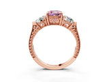 Rose gold Three-Stone Fancy Pink Cushion Cut Cut Milgrain Band Prong Setting Ring_9