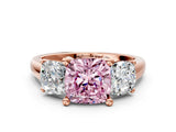 Rose gold Three-Stone Fancy Pink Cushion Cut Cut Solitaire Ring with Classic Prong Setting